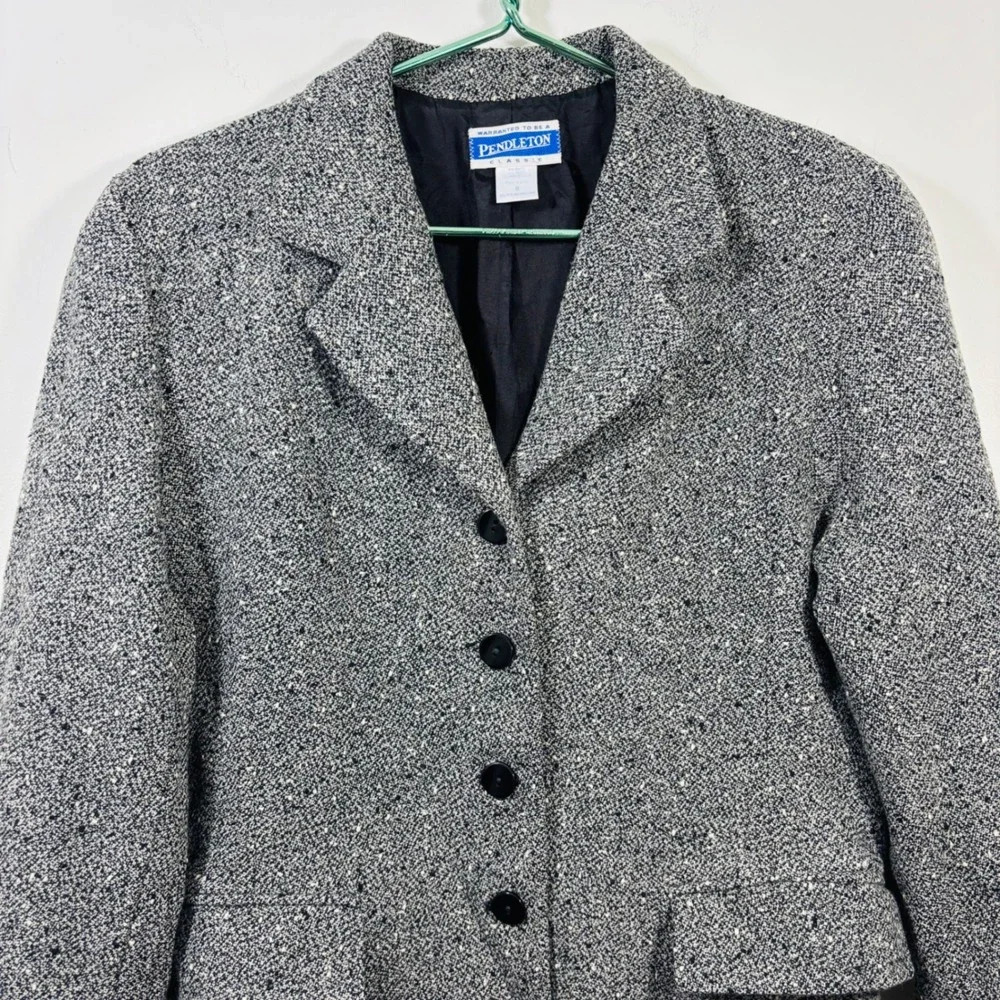VTG Pendleton Classic Women's Gray Black White Tweed Wool Blazer Size 8 - Picture 2 of 7